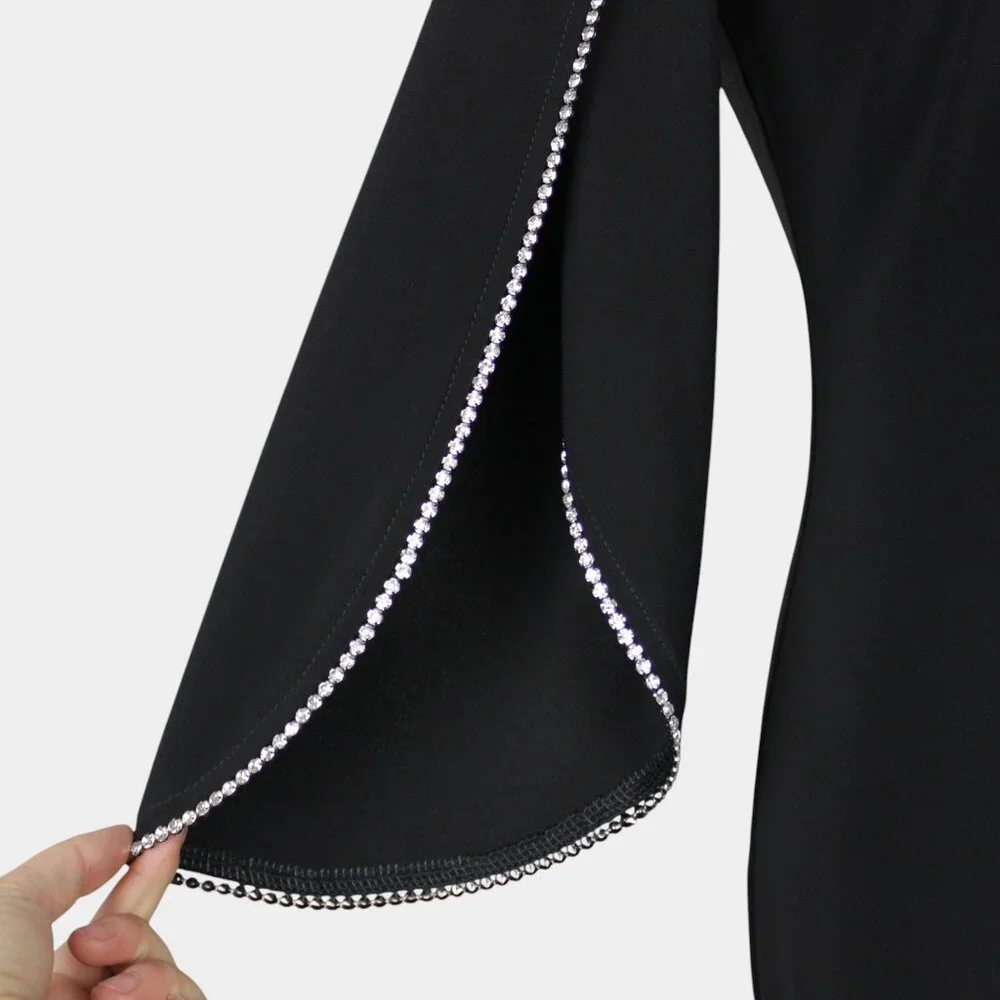 Joseph Ribkoff Black Midi Dress with Rhinestone Trim - Picture 3 of 9
